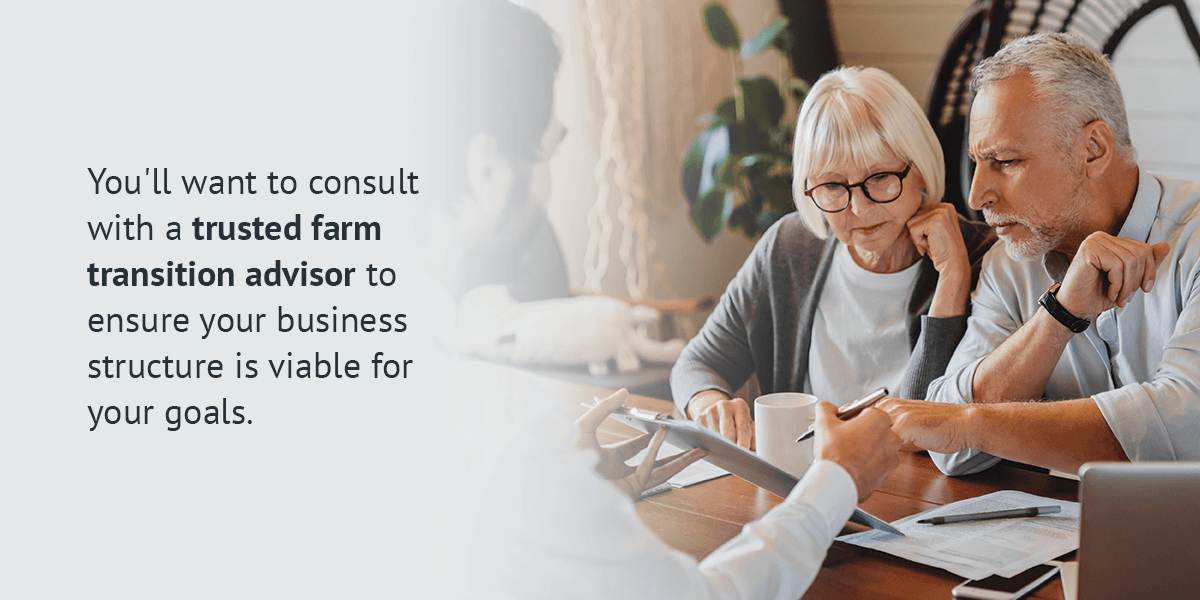 Older couple working with farm succession planner